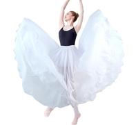 MUNAFIE Women's Chiffon Flowy Skirts Belly Ballet Dancing Long Maxi Skirt Flamenco Performance Skirt White