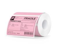 MUNBYN 4” X 3” Direct Thermal Labels, Thermal Printer Stickers, Strong Adhesive, Labels Paper for Mailing, Barcode, 500 Sheets/1 Roll, Pink