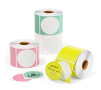 MUNBYN 50x50mm Circle Thermal Sticker Label, Self-Adhesive Round Direct Thermal Label, Sticker for DIY Logo Design, QR Code, Name Tag, White Pink Green Yellow, 3000 Sheet/4 Rolls