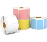 MUNBYN 57mmx32mm Direct Thermal Labels, Color Shipping Thermal Stickers, BPA&BPS Free Multi-Purpose Square Self-Adhesive Label for Label Printer-4 Rolls,4000 Sheet-White, Blue, Pink, Yellow
