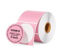 MUNBYN 76x76mm Pink Circle Thermal Sticker Labels, Self-Adhesive Round Direct Thermal Labels, Multi-Purpose Roll Stickers for Business-500 Sheet/1 Roll