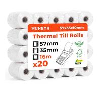MUNBYN Till Rolls 57mm x 35mm x 16m PDQ Rolls, Thermal Printer Rolls for PDQ, POS, EPOS, Kids Instant Cameras, Cash Register- 57mm Card Machine Paper Rolls(20 Rolls) - BPS/BPA Free