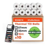 MUNBYN Till Rolls 57mm x 35mm x 16m PDQ Rolls, Thermal Printer Rolls for PDQ, POS, EPOS, Kids Instant Cameras, Cash Register- 57mm Card Machine Paper Rolls(10 Rolls) - BPS/BPA Free