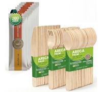 MUNCH BOX Disposable Cutlery, Eco-Friendly Areca Palm Leaf Wooden Cutlery Set (25 x Spoons, 25 x Forks, 25 x Knives, 25 x Tissue) Birthday Parties, Picnics, BBQs, Weddings (200 pcs)