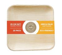 MUNCH BOX Disposable Plates, 10" Square Areca Palm Leaf Plates Eco-Friendly - Biodegradable, Compostable, Microwave Like Wooden, Bamboo Bowls for Party, Hot Food, Soups, and Events (25 Pcs)