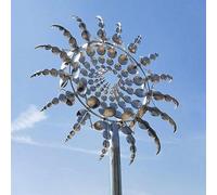 MUNCHIN Unique and magical metal windmill, 3D wind powered kinetic wind mill, garden metal, rustproof garden stake, wind chime, for patio, lawn and garden decoration, silver