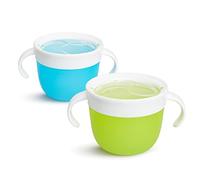 Munchkin 2 Piece Snack Catchers| Toddler Snack Box & Baby Weaning Pot| Snack Holder & Food Storage Containers| BPA Free Toddler Snack Pot| Kids Small Snack Pot Tub with Handles|No Spill - Blue/Green