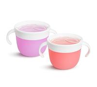 Munchkin 2 Piece Snack Catchers| Toddler Snack Box & Baby Weaning Pot| Snack Holder & Food Storage Containers|BPA Free Toddler Snack Pot| Kids Small Snack Pot Tub with Handles|No Spill - Pink & Purple
