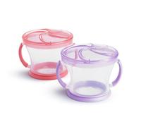 Munchkin 2 Piece Snack Catchers | Toddler Snack Box & Baby Weaning Pot | Holder & Food Storage Containers | BPA Free Food Pot with Handles | No Spill - Pink/Purple