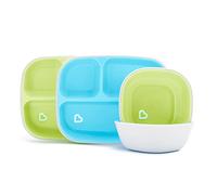 Munchkin 4 Piece Toddler Divided Plate & Bowl Dining Set - Baby Weaning Dishes for 6+ Months, BPA Free - Blue/Green