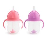Munchkin Any Angle Click Lock Weighted Straw Trainer Cup, Pink/Purple, 7oz, 2pk
