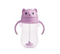 Munchkin Any Angle Spill Proof Weighted Straw Trainer Cup | Transition Sippy Cups for Toddlers and Babies | Click Lock Technology & Fun Animal Design | Baby led Weaning | 296ml | Cat