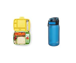 Munchkin Bento Lunch Box for Babies & Toddlers, Cute Lunch Box with Divided Sections, Green & Ion8 Leak Proof Kids Water Bottle, BPA Free, Blue, 350ml (12oz)
