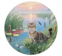 Munchkin Cat 1000 Piece Round Puzzle For Adults And Kids Cute Cat Jigsaws Creative Unique Challenge Games Impossible Hard Difficult Challenging Puzzles 1000pcs (67.5x67.5cm)