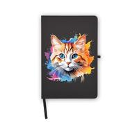 Munchkin Cat Psychedelic Style Notebook, Blank Pages, Faux Leather Cover, Planner, Journal, Workbook