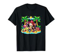 Munchkin Cat Relaxing On Beach Funny Vacation Hawaiian T-Shirt