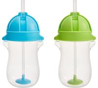 Munchkin Click Lock Any Angle Weighted Straw Cup, 10 Ounce, 2 Count, Blue/Green