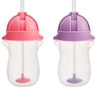 Munchkin Click Lock Any Angle Weighted Straw Cup, 10 Ounce, 2 Count, Pink/Purple