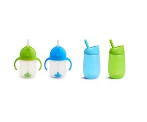 Munchkin Click Lock Tip and Sip Weighted Flexi Straw Cup, 7 oz/207 ml, Blue/Green, Pack of 2 & Simple Clean Straw Cup, 10oz/296ml, 2 Pack, Blue/Green