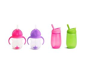 Munchkin Click Lock Tip and Sip Weighted Flexi Straw Cup, 7 oz/207 ml, Purple/Pink, Pack of 2, & Simple Clean Straw Cup, 10oz/296ml, 2 Pack, Green/Pink