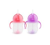 Munchkin Click Lock Tip & Sip Straw Cup Set| Baby & Toddler Sippy Cups with Straw| BPA Free Non Spill Cup| Baby Straw Cup| Weighted Straw Childrens Cups| 7oz/207 ml| 2 Pack| Pink/Purple