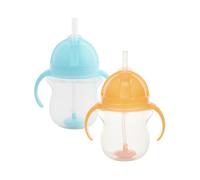 Munchkin Click Lock Tip & Sip Straw Cup Set | Baby Toddler Sippy Cups with Cup| Baby Cup Weighted Baby Bottles -7oz/207 ml | 2 Pack | Blue/Orange