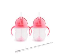 Munchkin Click Lock Tip & Sip Straw Cup Set | Baby Toddler Sippy Cups with Straw | BPA Free | Leakproof Cup | Baby Cup Weighted Straw | Baby Bottles -7oz/207 ml | 2 Pack | Pink