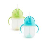 Munchkin Click Lock Tip & Sip Straw Cup Set | Baby & Toddler Sippy Cups with Straw| BPA Free Non Spill Cup| Baby Straw Cup| Weighted Straw Childrens Cups| 7oz/207 ml| 2 Pack| Green/Blue