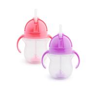 Munchkin Click Lock Tip & Sip Straw Cup Set| Baby & Toddler Sippy Cups with Straw| BPA Free Non Spill Cup| Baby Straw Cup| Weighted Straw Childrens Cups| 7oz/207 ml| 2 Pack| Pink/Purple