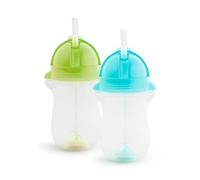 Munchkin Click Lock Tip & Sip Straw Cup Set| Baby & Toddler Sippy Cups with Straw| BPA Free Non Spill Cup| Baby Straw Cup| Weighted Straw Childrens Cups| 10oz/296 ml| 2 Pack| Green/Blue