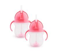 Munchkin Click Lock Tip & Sip Straw Cup Set | Baby Toddler Sippy Cups with Straw | BPA Free | Leakproof Cup | Baby Cup Weighted Straw | Baby Bottles -7oz/207 ml | 2 Pack | Pink