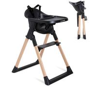 Munchkin® Float™ Foldable Baby and Toddler High Chair - Easy Clean, Compact and Lightweight, Great for Small Spaces, Black with Wooden Legs