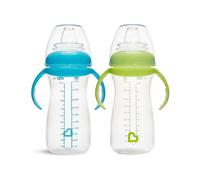 Munchkin Gentle Transition Baby Cups | Clear Babies & Toddler Sippy Cups with Handles & Lids | BPA Free Non Spill Cup |Baby Led Weaning| Leakproof 9+ Months| 10oz/296ml | 2 Pack | Blue/Green