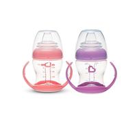 Munchkin Gentle Transition Sippy Cups 2 Pack | Bottle to Cup Trainer for Baby & Toddler | Soft Spout with Handles & Lids | BPA Free Leakproof | Baby Led Weaning | 4+ Months | 4oz/118ml | Pink/Purple