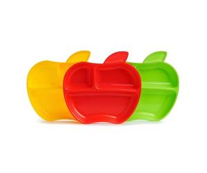 Munchkin Lil' Apple Kids Divided Plates, 3 Pack (Yellow, Red and Green)