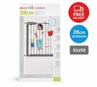 Munchkin Lindam 28 cm Pressure Fit Universal Stair Gate Extension | Compatible with Sure Shut Axis, Porte, Orto, Maxi Secure, Easy Fit Deluxe, Ethos & Easy Lock | Silver