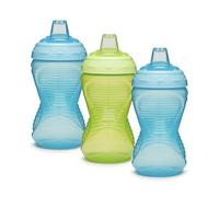 Munchkin Mighty Grip Cups | Trainer Toddler & Baby Bottle | BPA Free | Non Spill |Leakproof | Baby Weaning Cup from 9+ Months | Toddler Bottle 10oz/296ml| 3 Pack | Blue & Green