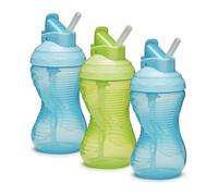 Munchkin Mighty Grip Cups with Straw | Trainer Toddler & Baby Bottle with Straw| BPA Free | Non Spill |Leakproof | Baby Weaning Cup from 12+ Months |Toddler Bottle 10oz/296ml| 3 Pack | Blue & Green