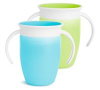 Munchkin Miracle 360 6+ Month 7oz Baby Sippy Cups (2-Pack). Free Beaker Cup BPA-Free Spill-Free Safe Baby Water Bottle Easy-Grip Handles(Blue/Green)
