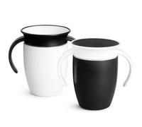 Munchkin Miracle 360 6+ Months Baby Sippy Cups | Free Flow Beaker for Toddlers |Trainer Cup | BPA-Free | Spill-Free | Baby Water Bottle with Easy-Grip Handles | 207 ml | 2 Pack | Black & White