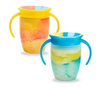 Munchkin Miracle 360 6+ Month 7oz Baby Sippy Cups (2-Pack). Trainer Cup, Spill-Free, Baby Water Bottle with Easy-Grip Handles. (Blue/Yellow)