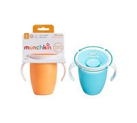 Munchkin Miracle 360 6+ Months Baby Sippy Cups | Free Flow Beaker for Toddlers |Trainer Cup | BPA-Free | Spill-Free| Baby Water Bottle with Easy-Grip Handles| 207 ml | 2pack | Blue/Orange