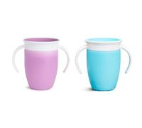Munchkin Miracle 360 Sippy Cup, Trainer Toddler Cup, BPA Free Baby & Toddler Cups w.Handles, Non Spill, Dishwasher Safe Baby Cup, Leakproof Childrens Cup, 6+ Months - 7oz/207ml,2 Pack, Blue/Purple