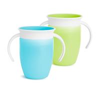 Munchkin Miracle 360 Trainer Cup, Green/Blue, 7 Ounce, 2 Count * Waterproof Labels Included to Personalise Your Little One's Cup*