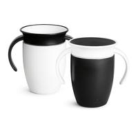 Munchkin Miracle 360 Trainer Sippy Mug with Handles, Spillproof, 180 ml, Black/White, 2 Pack