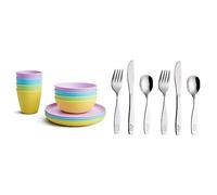 Munchkin Multi Toddler Dining Set, 12 Piece, Includes 4 Cups, 4 Bowls and 4 Plates & Exzact Children's Cutlery Stainless Steel 6pcs Set/Kids Cutlery/Toddler Utensils/Flatware