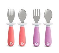 Munchkin Raise 4 Count Toddler Fork and Spoon, Pink/Purple, 12+(Pack of 1) | 12+ Months | Includes 2 Forks & 2 Spoons | Self-Feeding Essentials