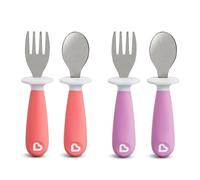 Munchkin Raise 4 Count Toddler Fork and Spoon, Pink/Purple, 12+(Pack of 1)