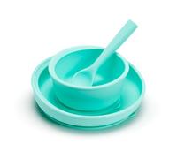 Munchkin® Toddler Suction Bowl, Plate and Spoon, Baby Led Weaning and Infant and Toddler Self Feeding C’est Silicone!™ Mealtime Set, Silicone, Mint