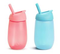 Munchkin Simple Clean Toddler Cup Set, Baby & Sippy Cups with Straw, BPA Free Non Spill Cup, Dishwasher Safe Straw Leakproof Silicone Childrens Bottle - 10oz/296ml, 2 Pack, Pink/Blue